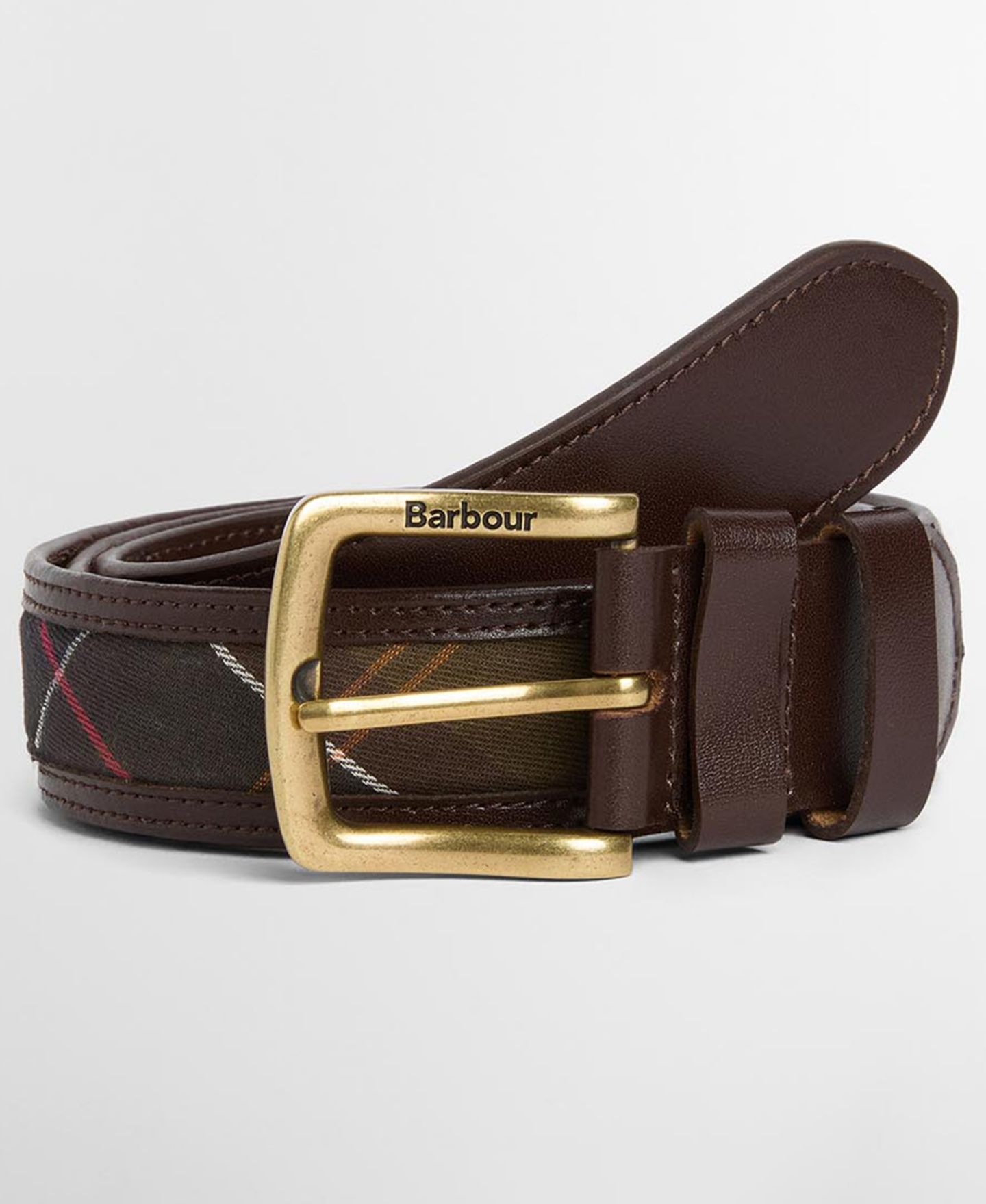 Мужской ремень Barbour 30MM Tartan Leather Belt, цвет: Коричневый — фото 2