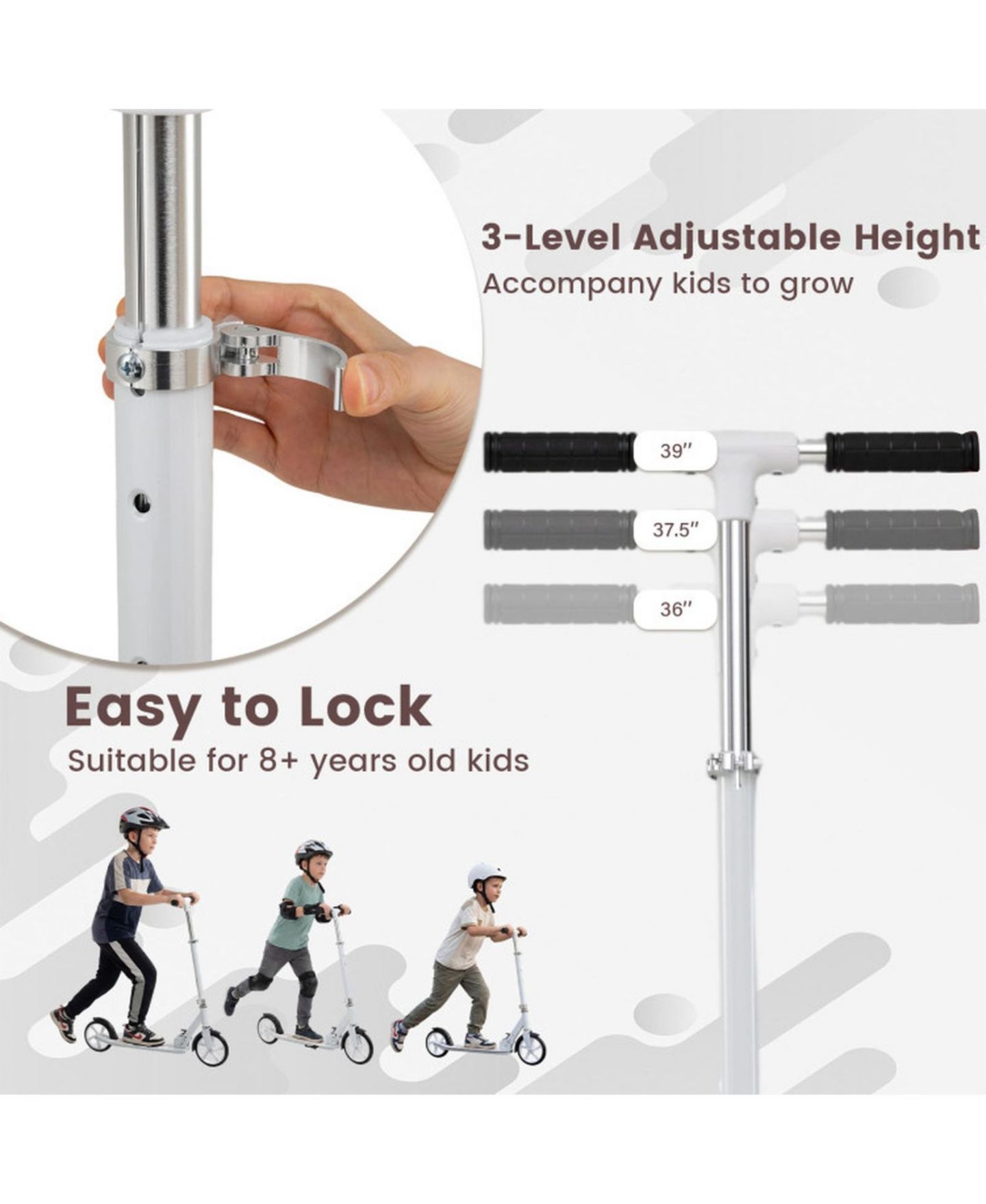 Детская игрушка SUGIFT Folding Aluminum Kick Scooter with Adjustable Height, 220 lb Capacity, Ages 8+, цвет: Белый — фото 5