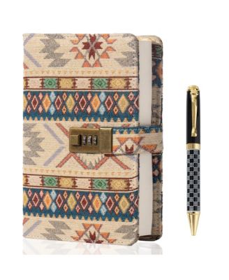 Fabric Cover Lock Diary Lined Hardcover Journal With Pen Numbered Pages Writing Planning