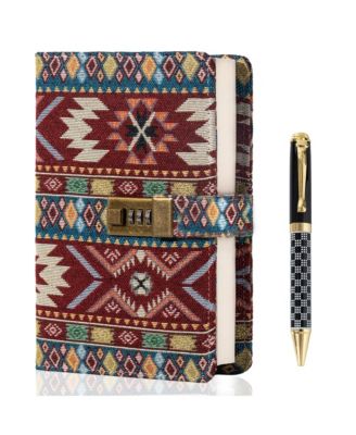 Fabric Cover Lock Diary Lined Hardcover Journal With Pen Numbered Pages Writing Planning