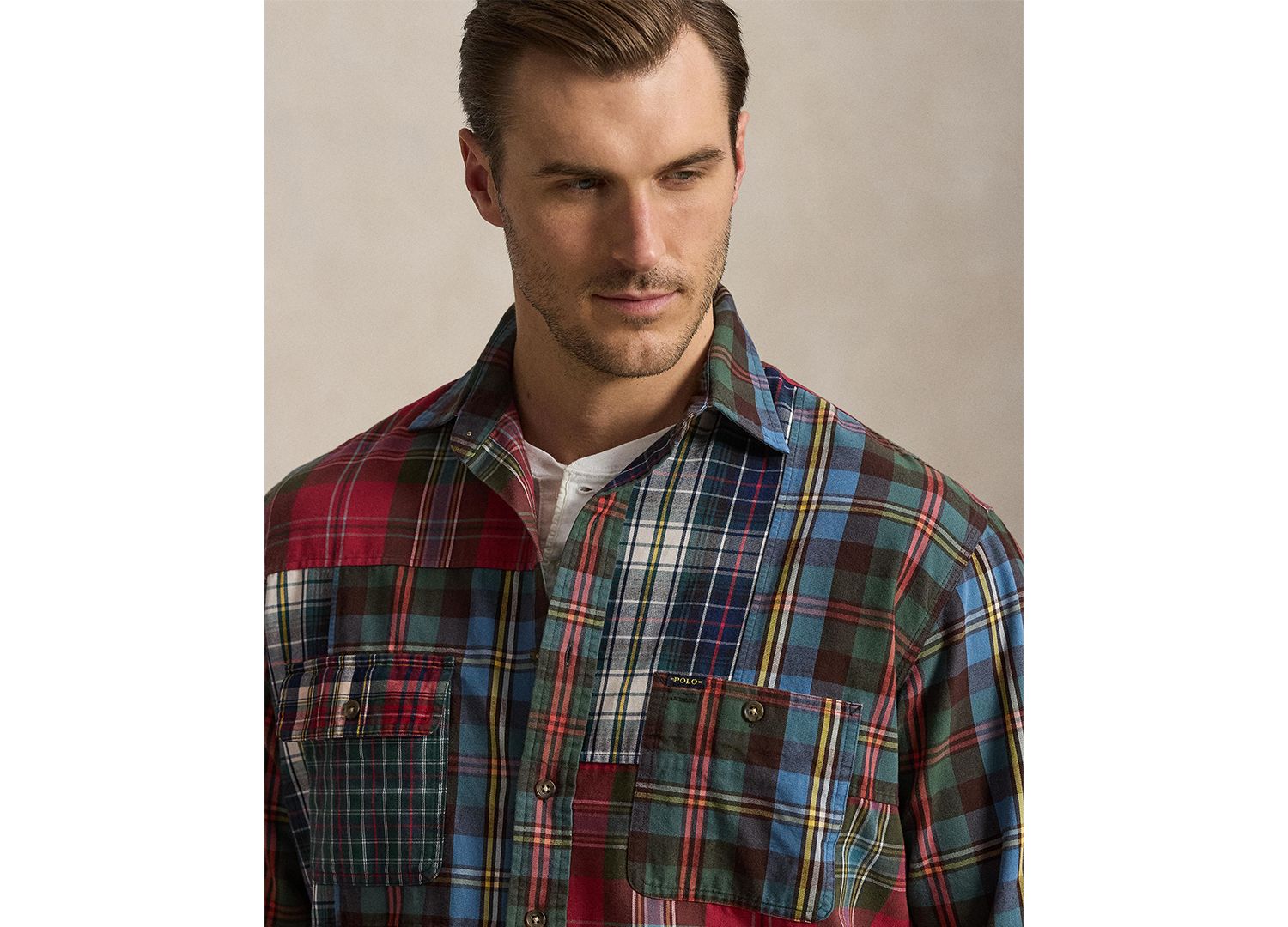 Men's Patchwork Plaid Oxford Workshirt