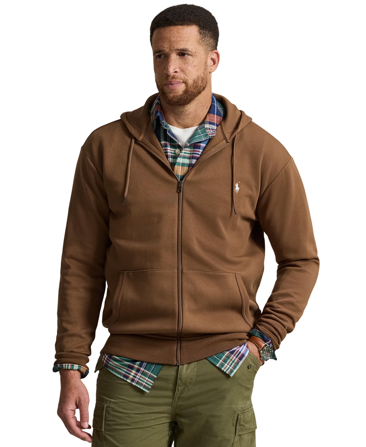 Polo Ralph Lauren Men's Big & Tall Double-Knit Full-Zip Hoodie - LUGGAGE BROWN/C1730