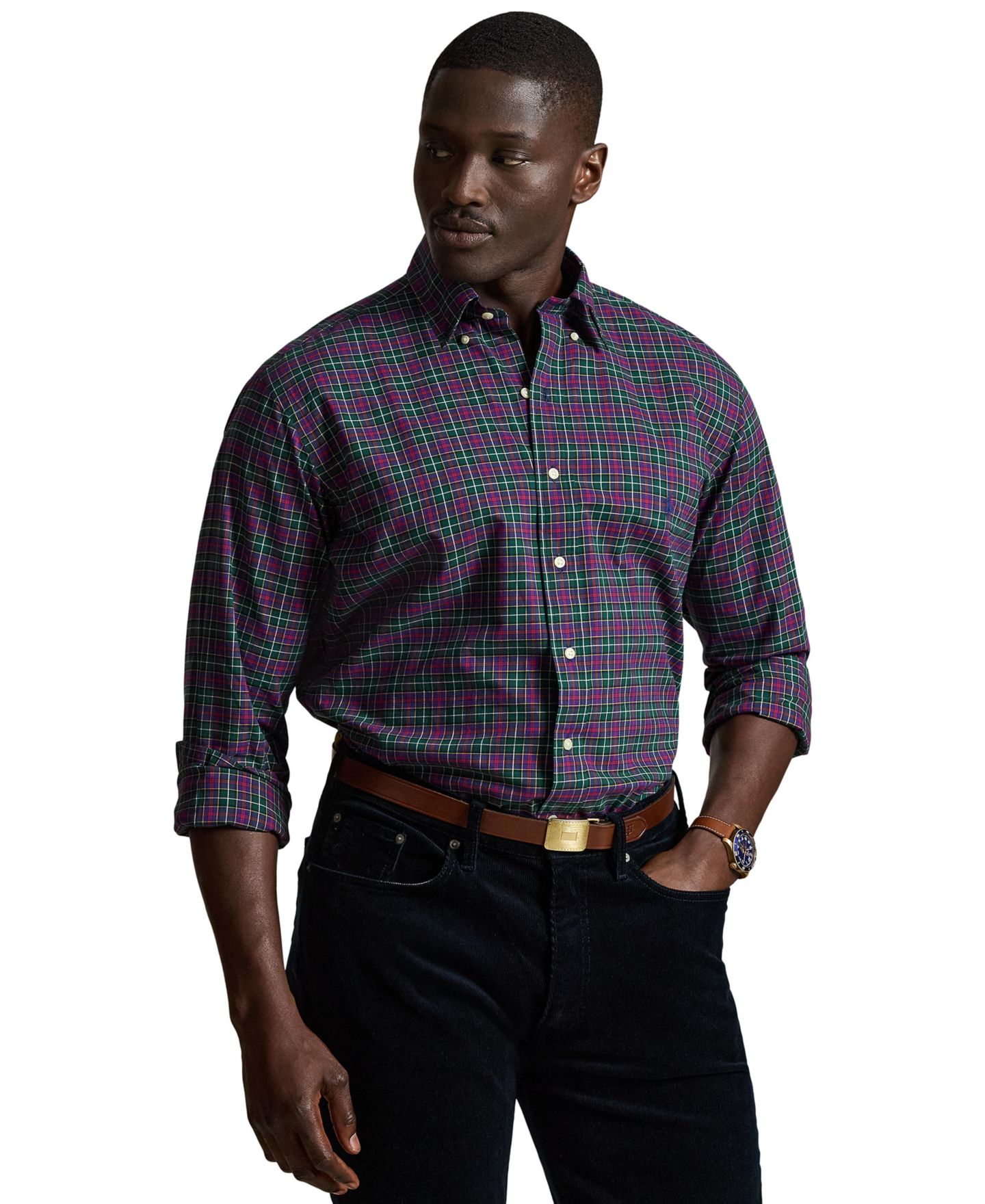 Мужская рубашка Polo Ralph Lauren Big & Tall Cotton Twill, цвет: Мох фиолетовый — фото 1
