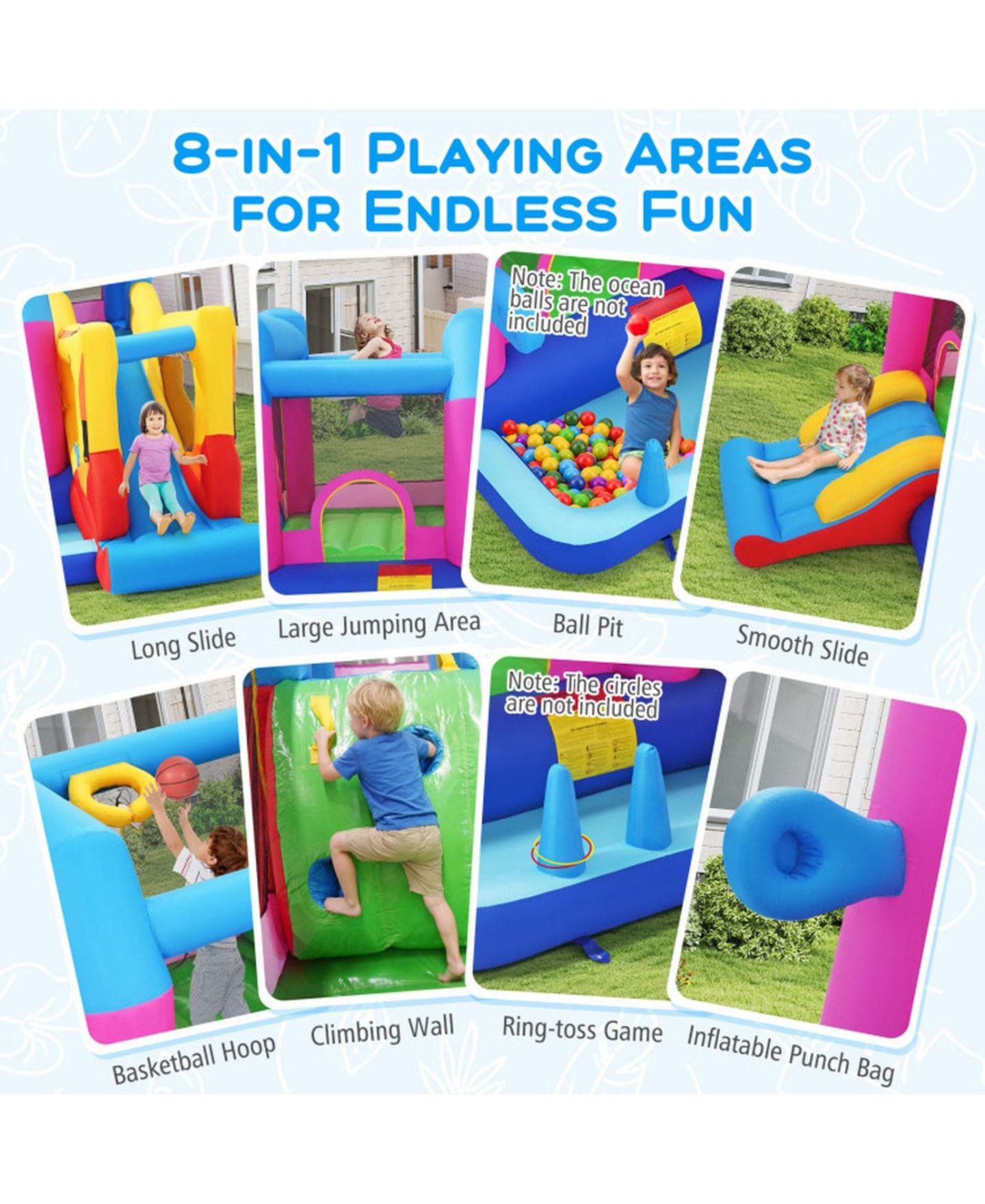 Детские игрушки SUGIFT 8-in-1 Excavator Themed Inflatable Bounce House with Dual Slides and Climbing Wall, Supports up to 2 Players, Ages 3-12, цвет: Синий — фото 6