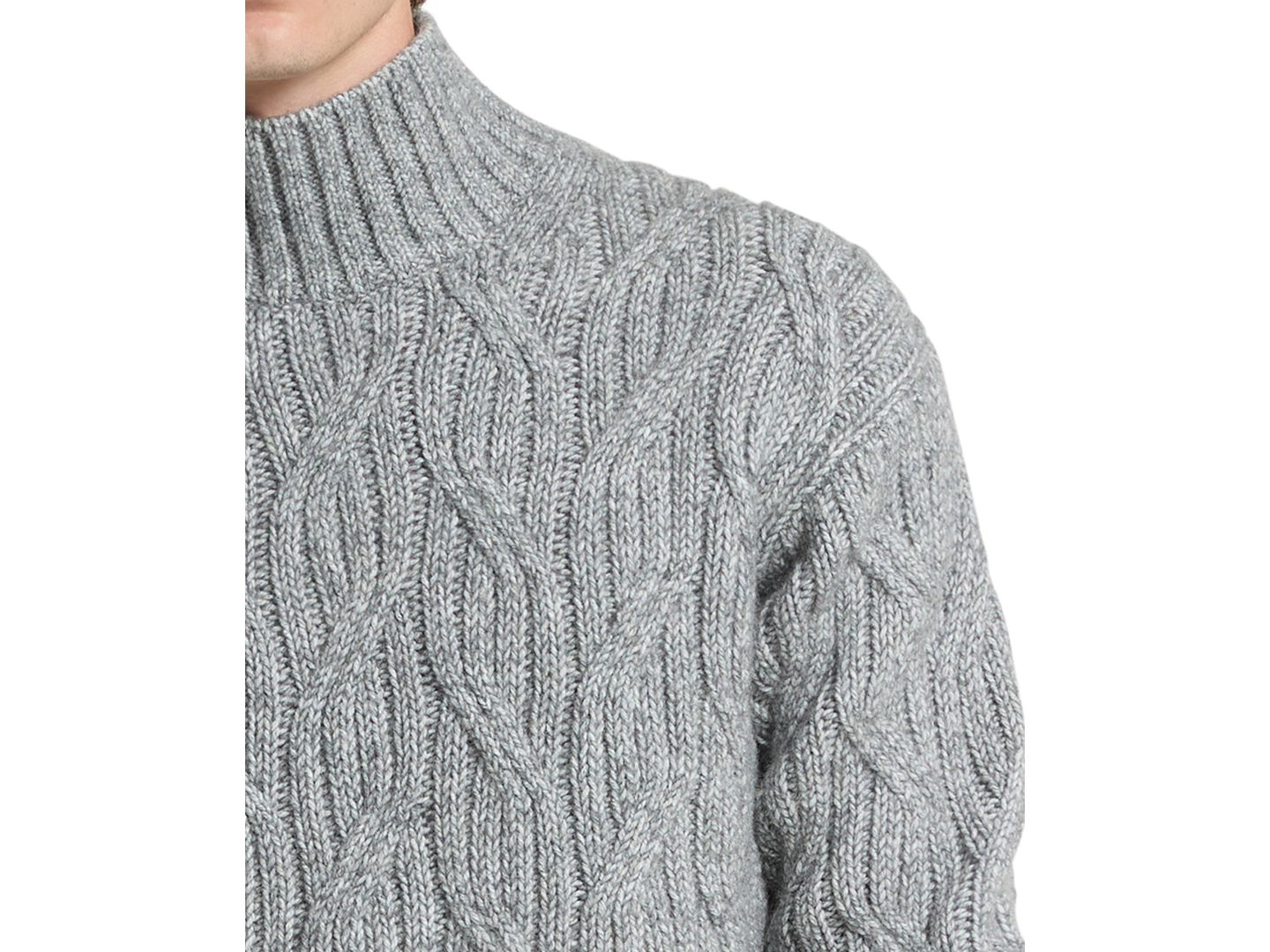 Мужской свитер Michael Kors Cable-Knit Turtleneck Wool-Blend, цвет: Пепельный меланжевый — фото 2