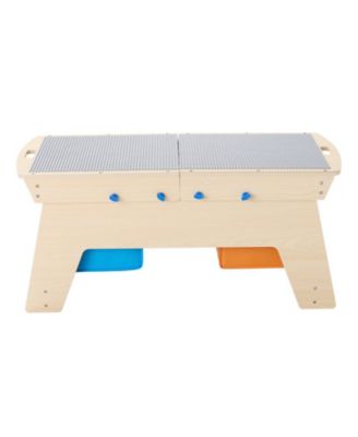 Kids Wooden Play Activity Table with Building Bricks, Reversible Top and 3 Storage Bins