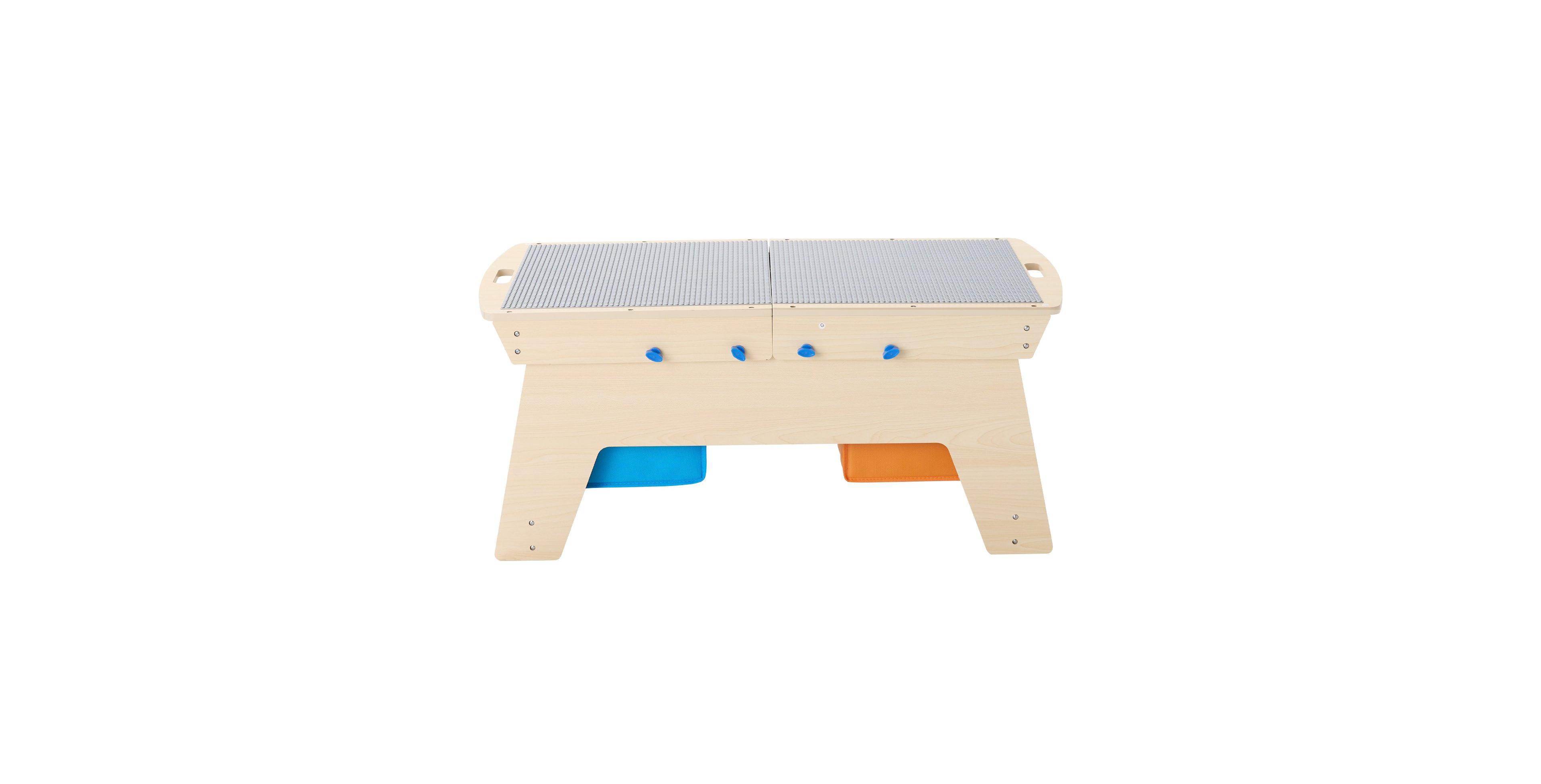 Slickblue Kids Wooden Play Activity Table with Building Bricks, Reversible Top and 3 Storage Bins