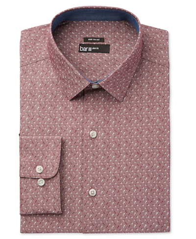 Bar III Men's Wear Me Out Slim-Fit Wine Floral-Print Dress Shirt, Only at Macy's