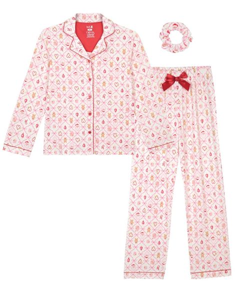 Max & Olivia Girls' 5-16 Milky Print Long-Sleeve Button-Down Top, Pants and Scrunchie, 3-Piece Set, цвет: Розовый