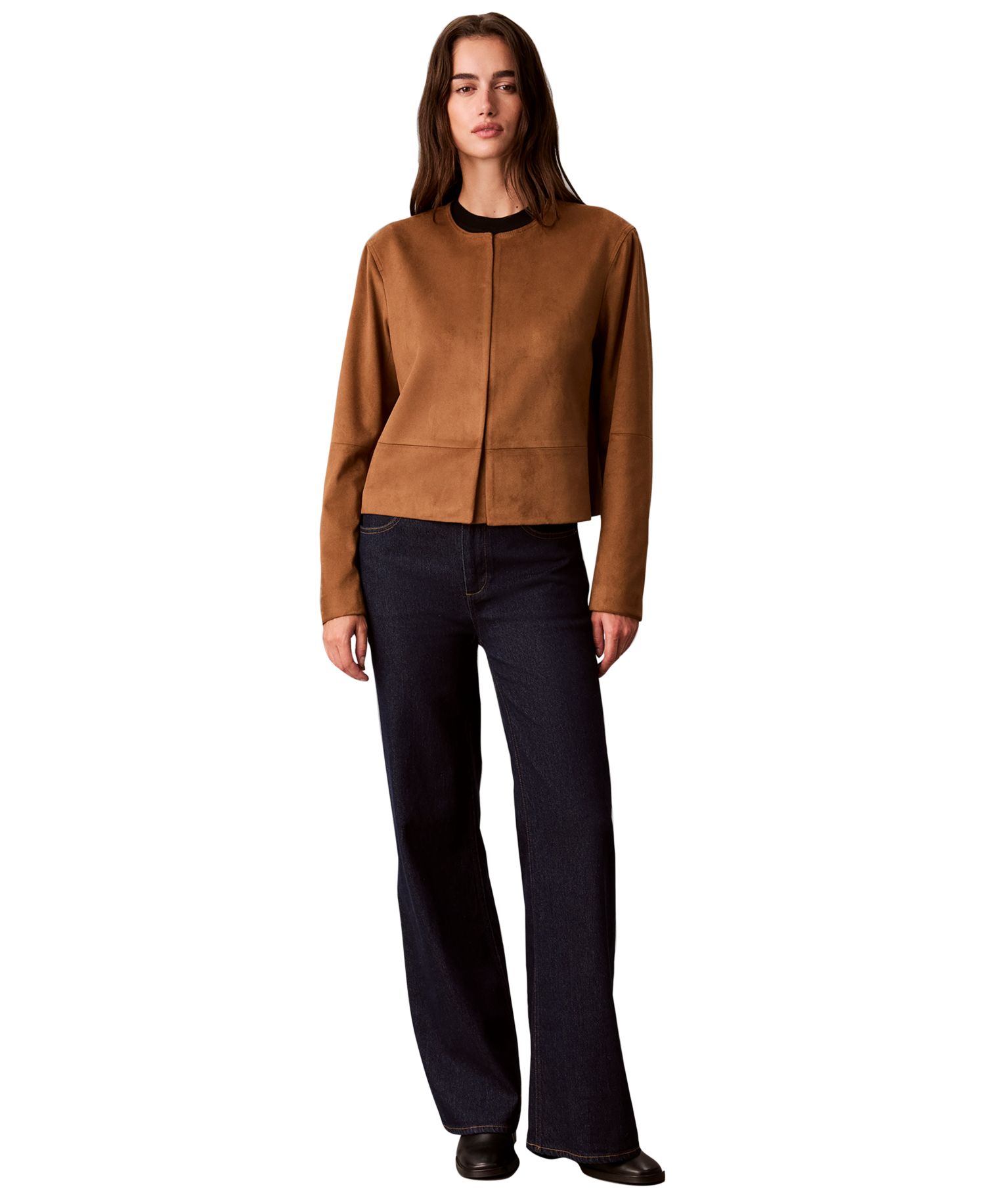 Women's Cropped Faux Suede Crewneck Jacket