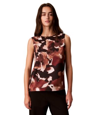 Women's Sleeveless Crewneck Floral-Print Tank