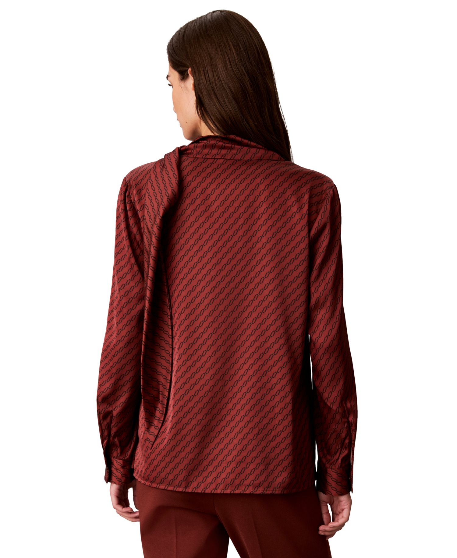 Women's Tie-Neck Long-Sleeve Printed Blouse