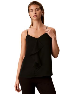 Women's Flutter Ruffle Front Satin V-Neck Camisole