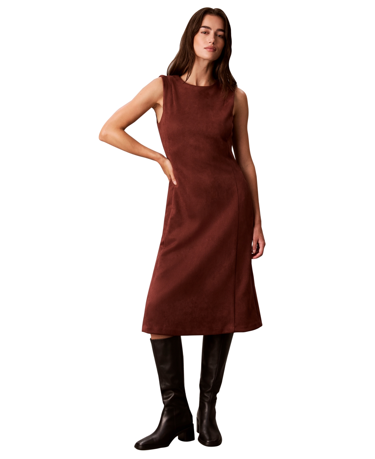 Calvin Klein Women's Scuba A-Line Midi Dress - Mahogany Red