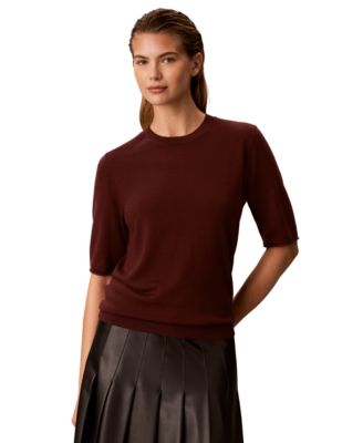 Women's Roll-Tab Short-Sleeve Crewneck Sweater