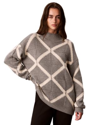Women's Grid-Stitch Mock Neck Sweater