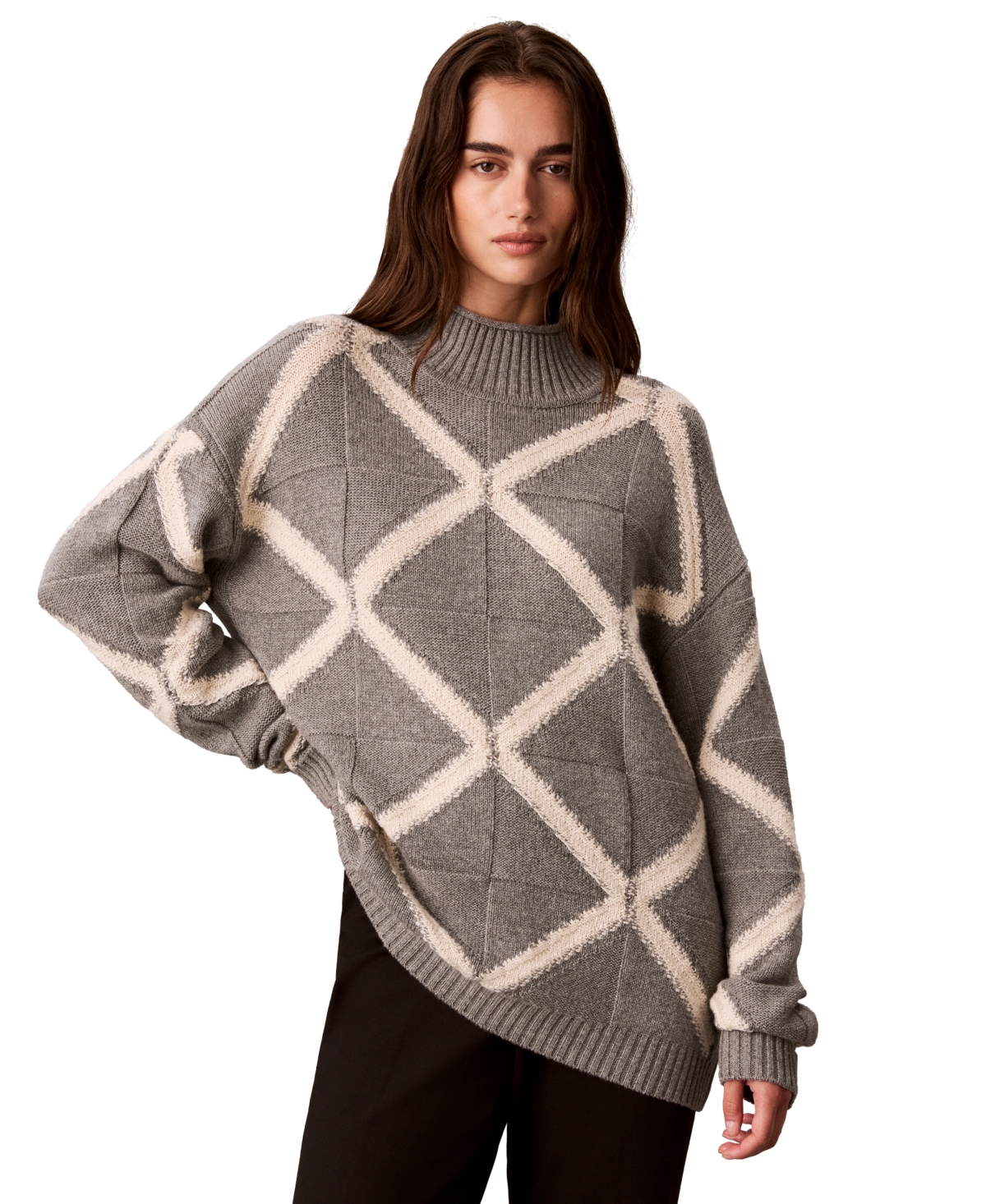 Calvin Klein Women's Grid-Stitch Mock Neck Sweater