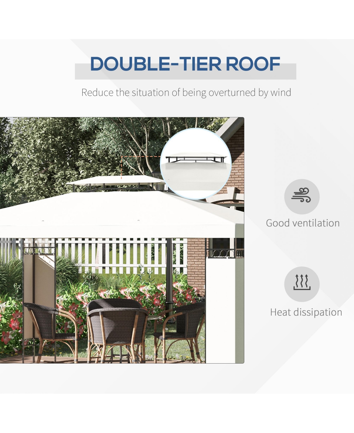 Outsunny 13' x 10' Patio Gazebo Outdoor Canopy Shelter with Double Vented Roof, Steel Frame for Lawn Backyard and Deck, Cream White