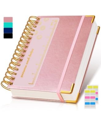 Spiral Notebook Hardcover Leather Lined Journals Thick Paper College Ruled With Closure Pocket