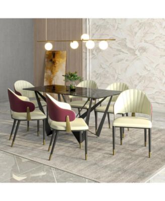 Aria Dining Chair (Set of 2) with Metal Legs Armless Upholstered Leather Accent Chair, Contemporary Side Chair for Dining and Kitchen