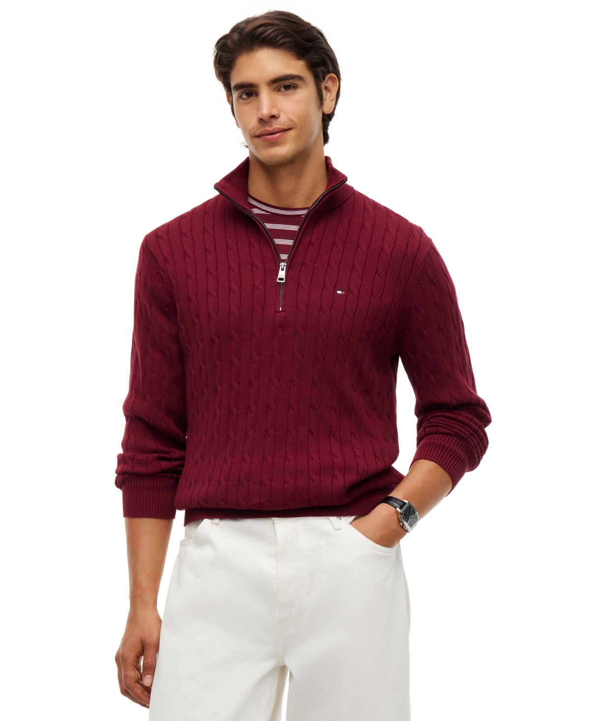 Tommy Hilfiger Men's Long-Sleeve Cable Knit Quarter-Zip Sweater