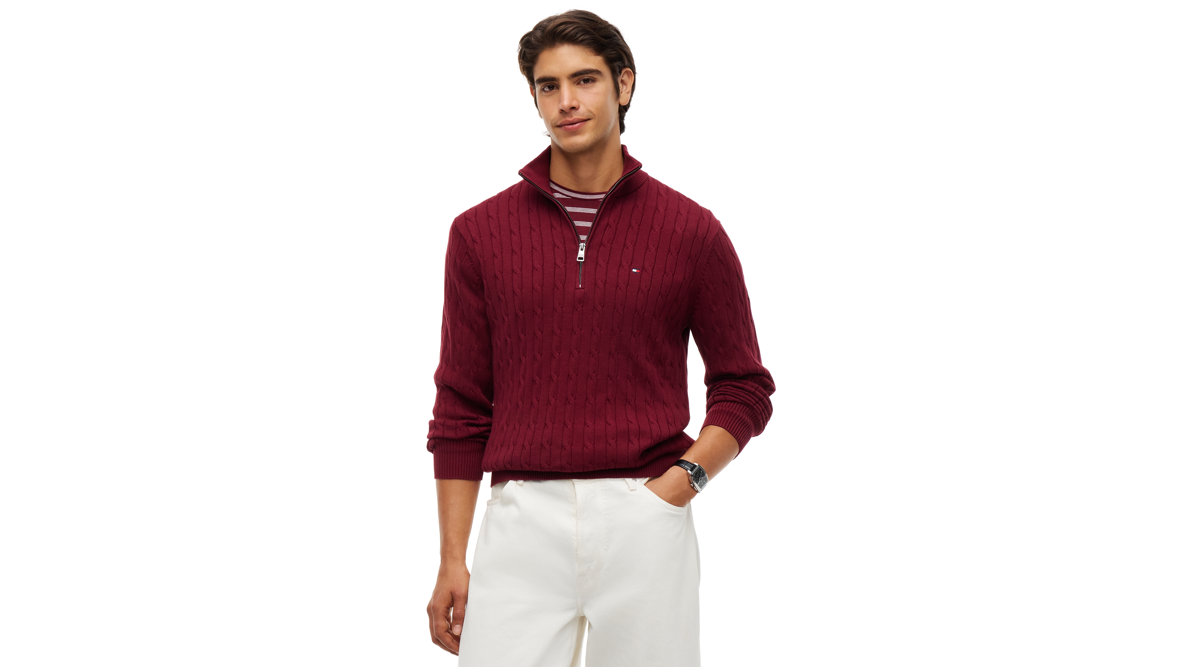 Tommy Hilfiger Men's Long-Sleeve Cable Knit Quarter-Zip Sweater