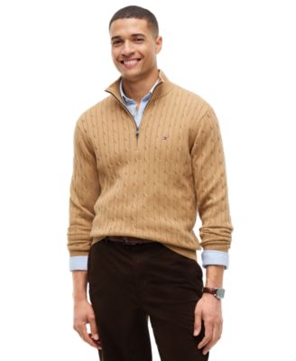 Men's Long-Sleeve Cable Knit Quarter-Zip Sweater
