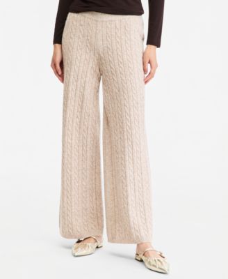 Women's Pull On Cable Wide-Leg Sweater Pants, Regular & Short