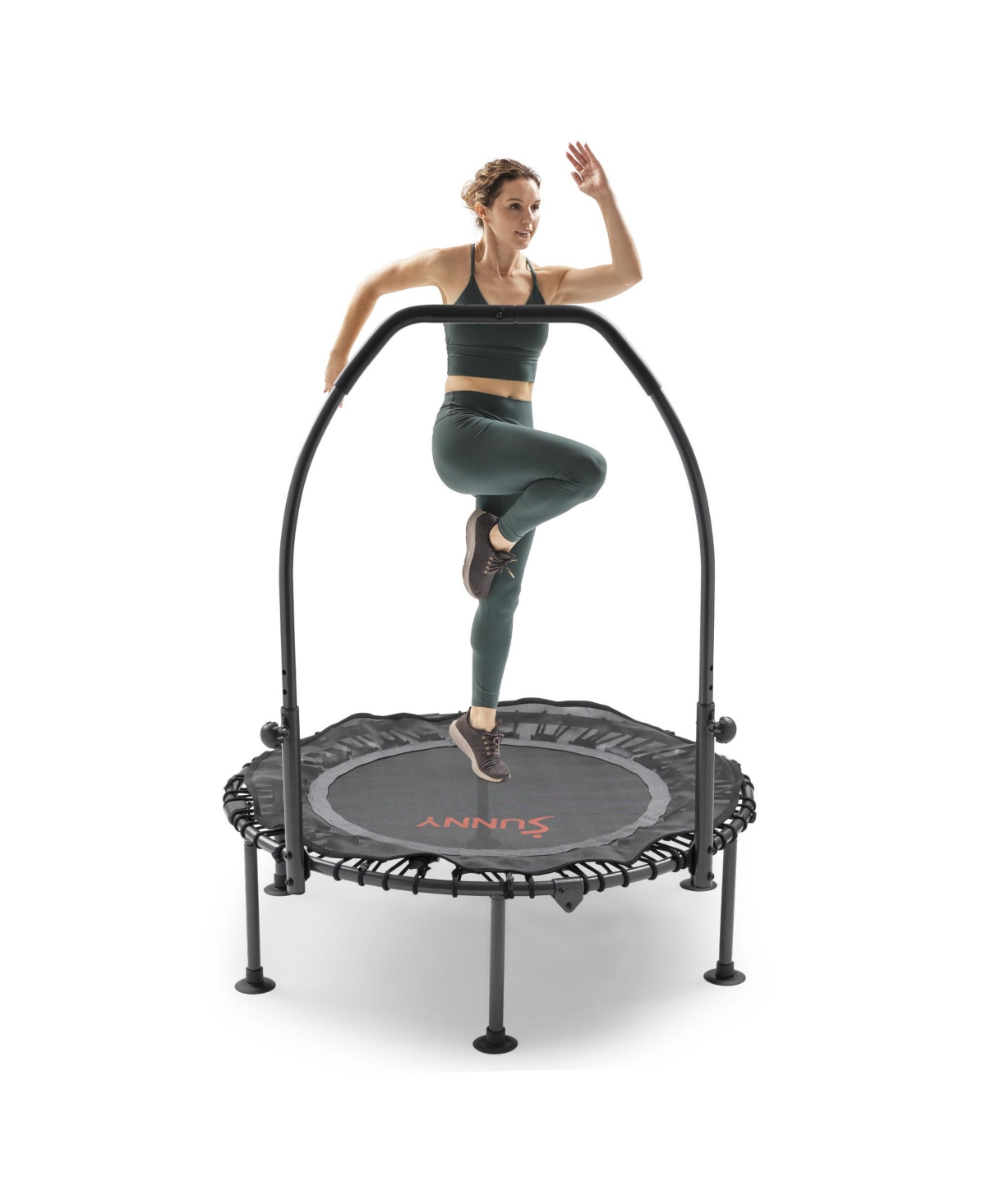 Sunny Health and Fitness Active Fitness Trampoline with Adjustable Handlebar - Black