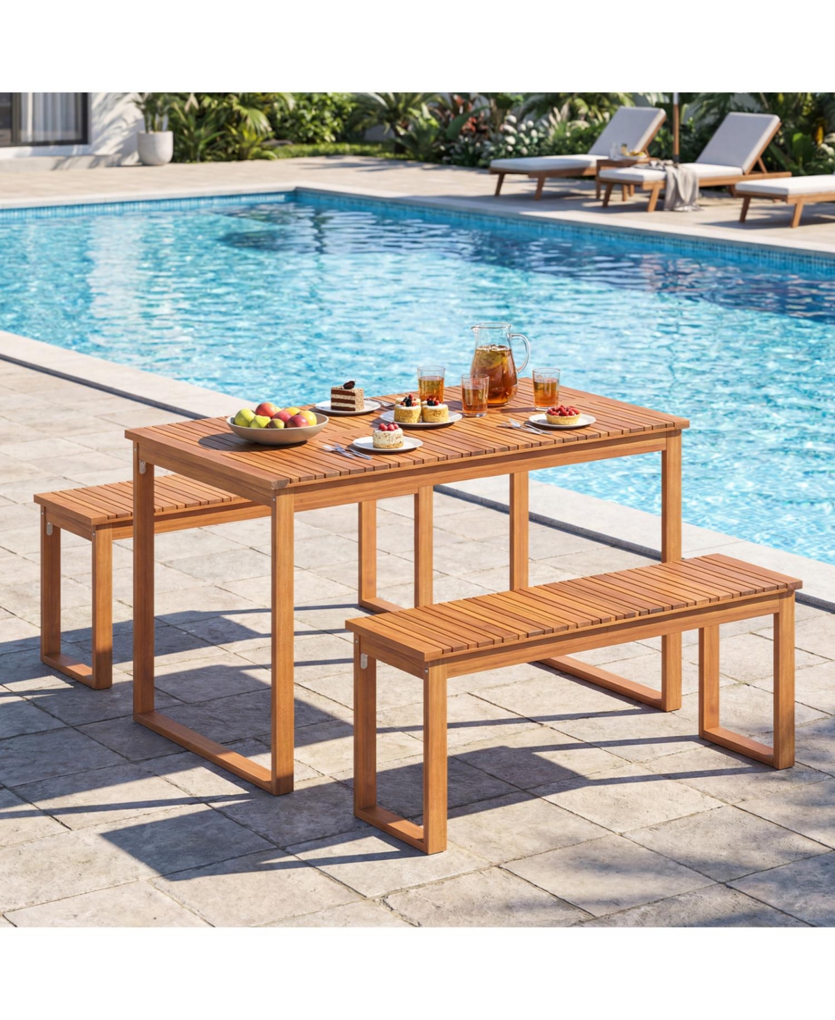 Gouun 43.5-inch Acacia Wood Outdoor Garden Bench with Slatted Seat