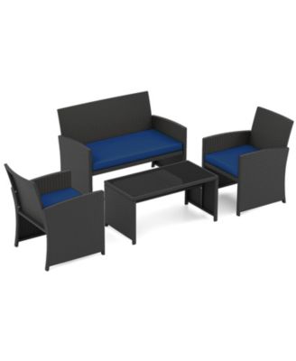 4-Piece Rattan Patio Set with Loveseat, Chairs and Glass Coffee Table
