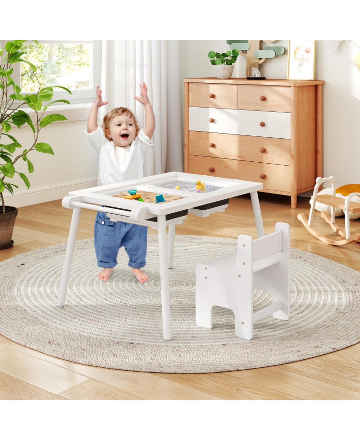 Gouun Kids Sensory Table and Chair Set with Foldable Bins and Paper Roll