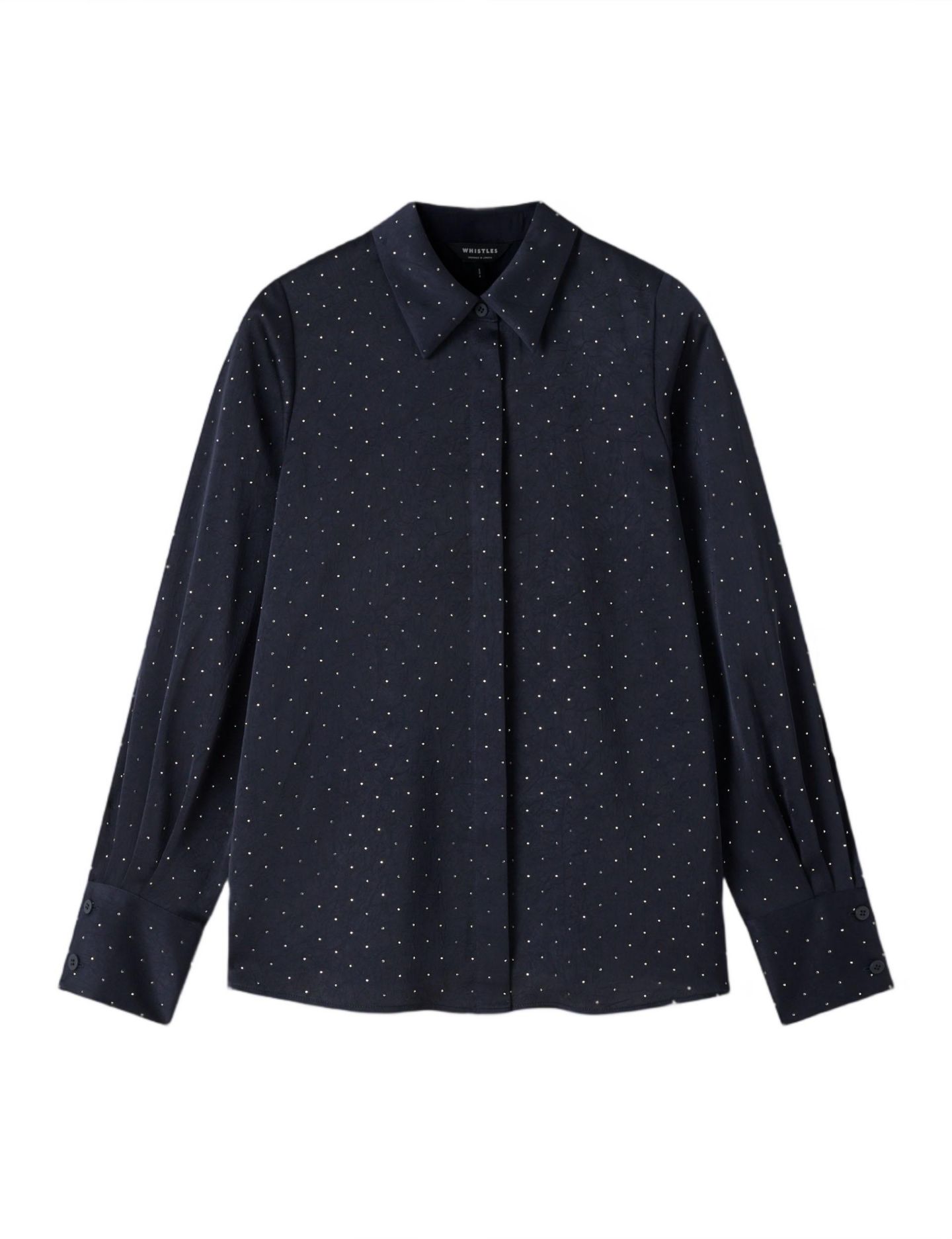 Женская блузка Whistles Polka-Dot Hammered Studded Satin, цвет: Тёмно-синий — фото 6