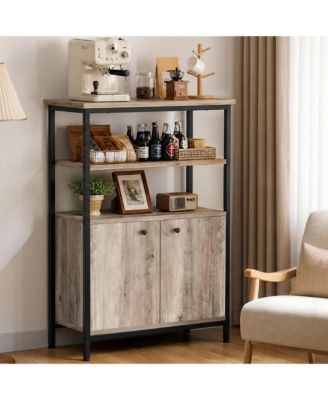Farmhouse Sideboard Cabinet, Freestanding Coffee Bar Station with Open Shelves, Storage Cabinet for Kitchen Dining Entryway Living Room