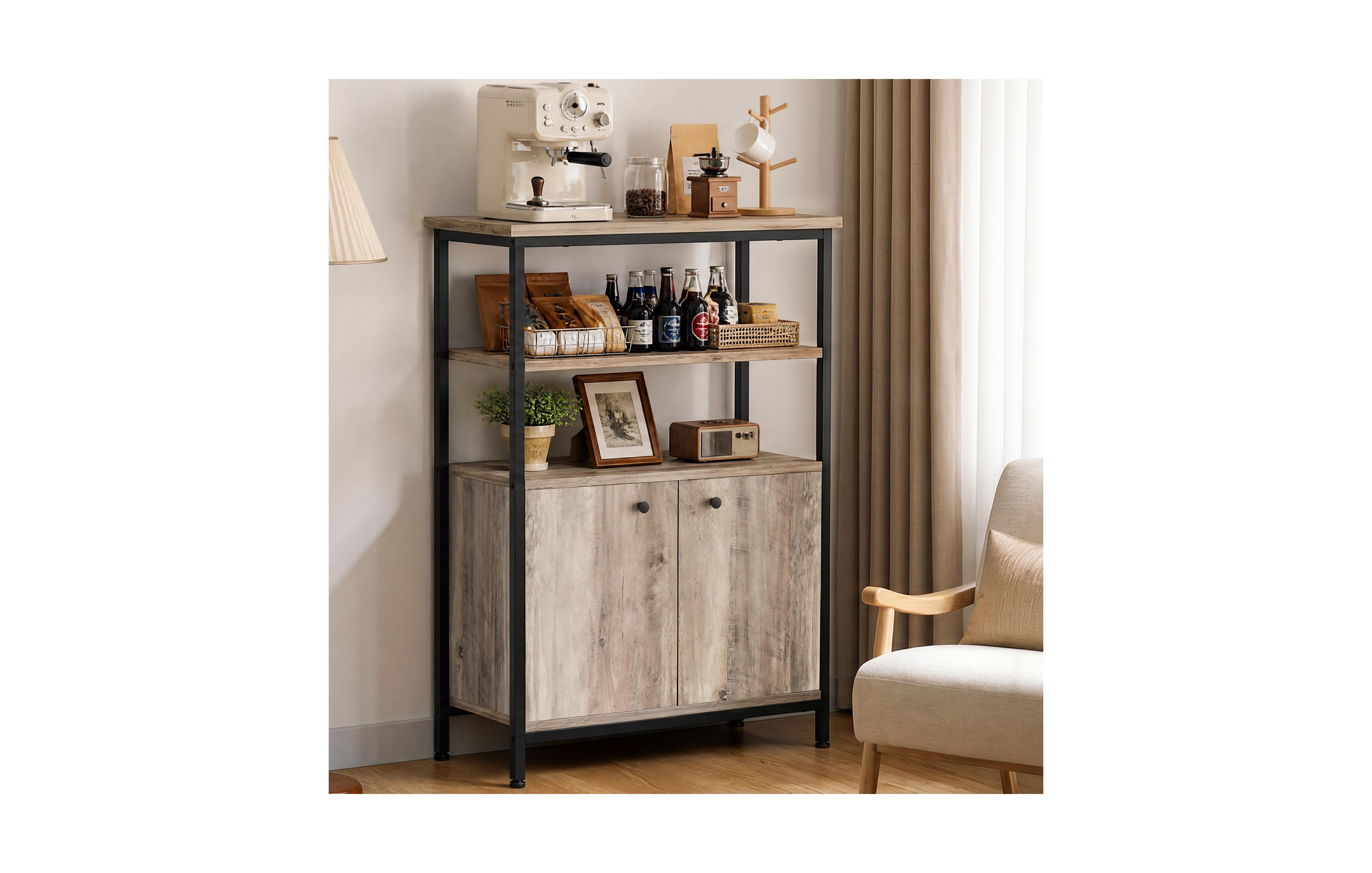 gaomon Farmhouse Sideboard Cabinet, Freestanding Coffee Bar Station with Open Shelves, Storage Cabinet for Kitchen Dining Entryway Living Room