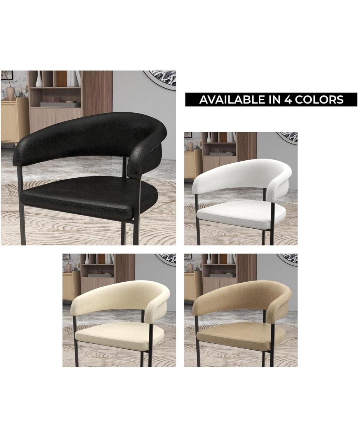 LeisureMod Leather Dining Chair Set of - Upholstered Kitchen Accent with Curved Open-Back Design, Padded Seat