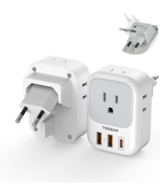 2-Pack European Type C Travel Plug Adapter with 4 Outlets and 3 USB Ports