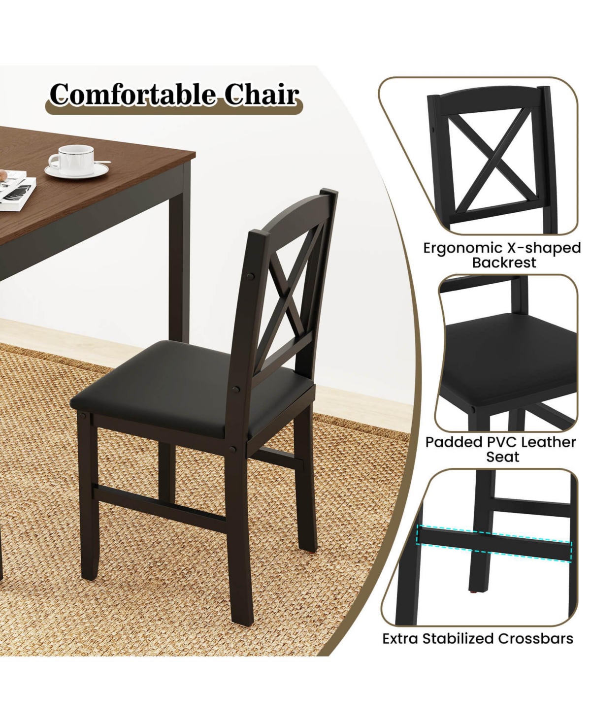 Costway 3 Piece Dining Table Set Wooden Square Kitchen Table with 2 Upholstered Chairs