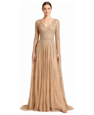 Women's V-Neck Beaded Long Cape-Sleeve Dress