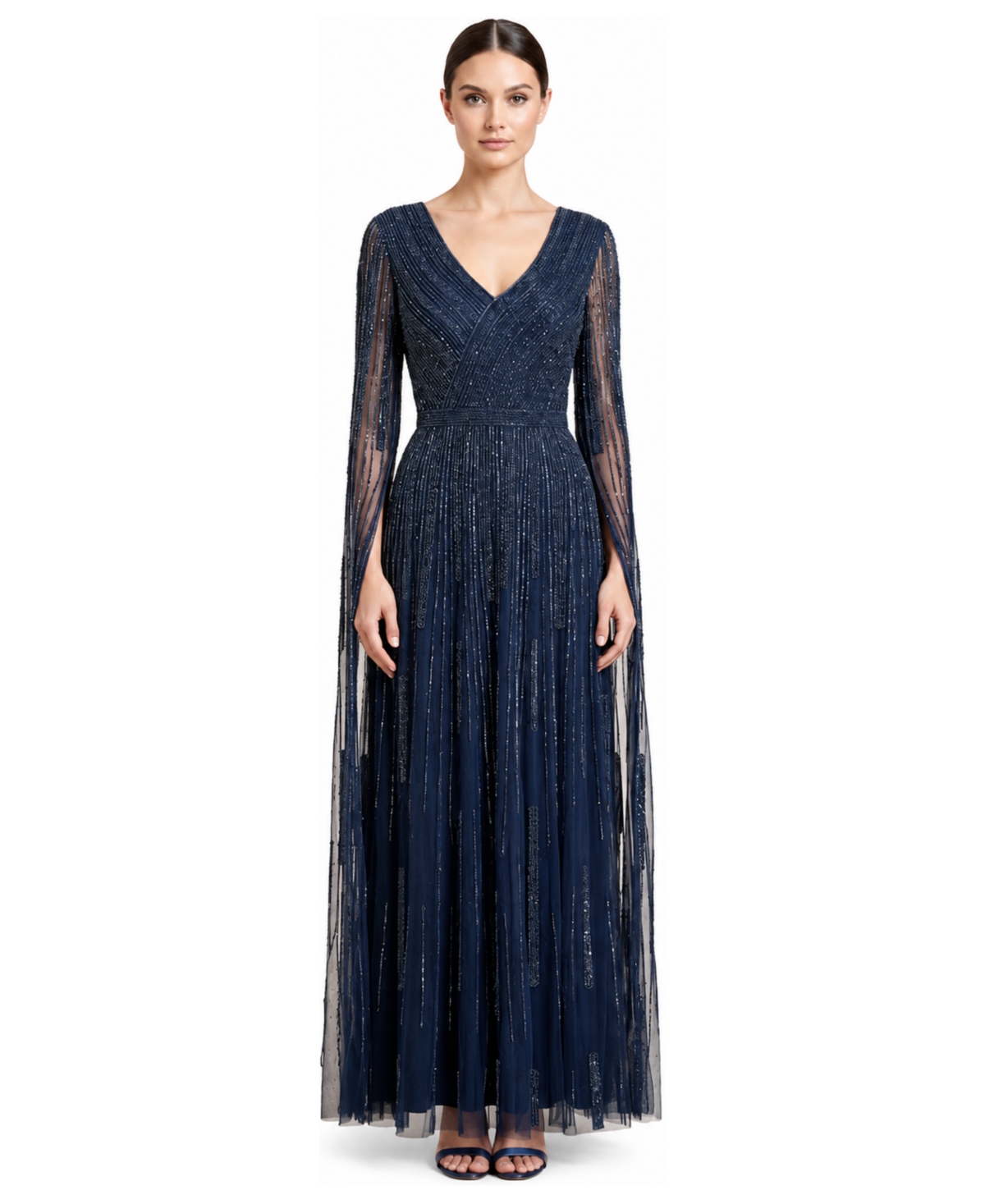 Lara Women's V-Neck Beaded Long Cape-Sleeve Dress
