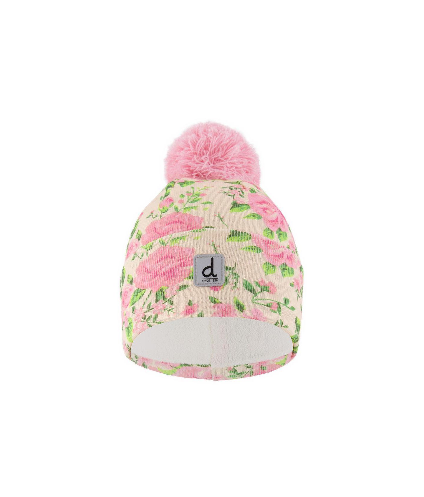 Шапка Deux par Deux Pompom Fleece-Lined Beanie для девочек, цвет: Бежевый розовый с принтом — фото 1