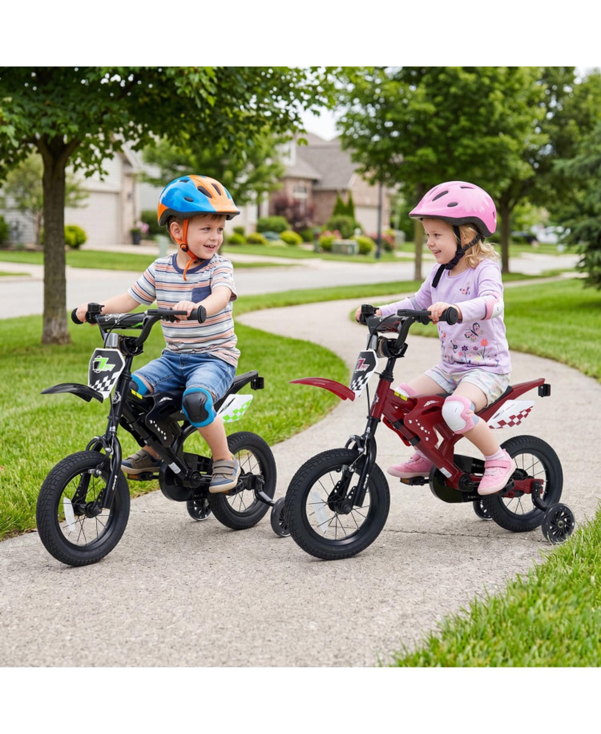Hongge 12 in Motorcycle-Inspired Kids' Bike with Detachable Training Wheels, 143 lb Capacity, Ages 3-4
