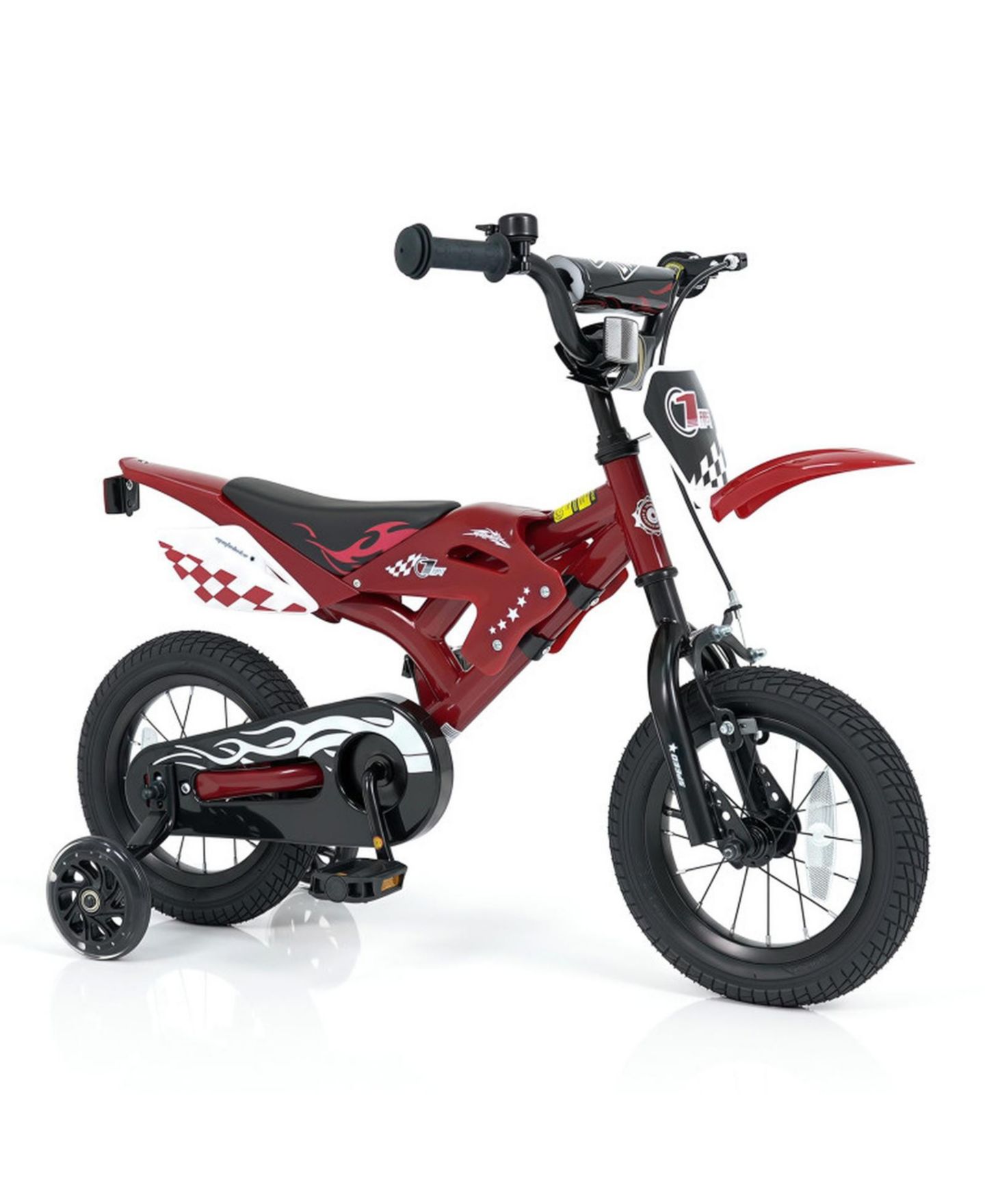 Детская игрушка HONGGE 12 in Motorcycle-Inspired Kids' Bike with Detachable Training Wheels, 143 lb Capacity, Ages 3-4, цвет: Красный — фото 1