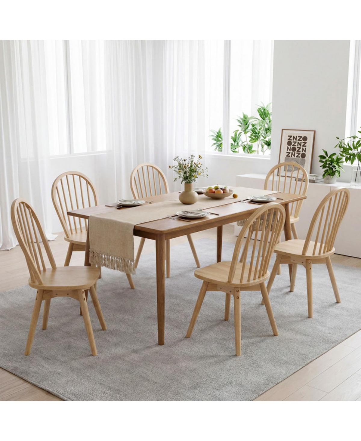 Sugift Set of 4 Swivel Windsor Dining Chairs with Solid Rubber Wood Frame