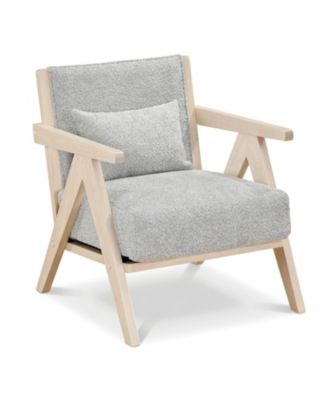 Mid-Century Modern Accent Chair Artificial Leather Sofa Chair with Rubber Wood Frame