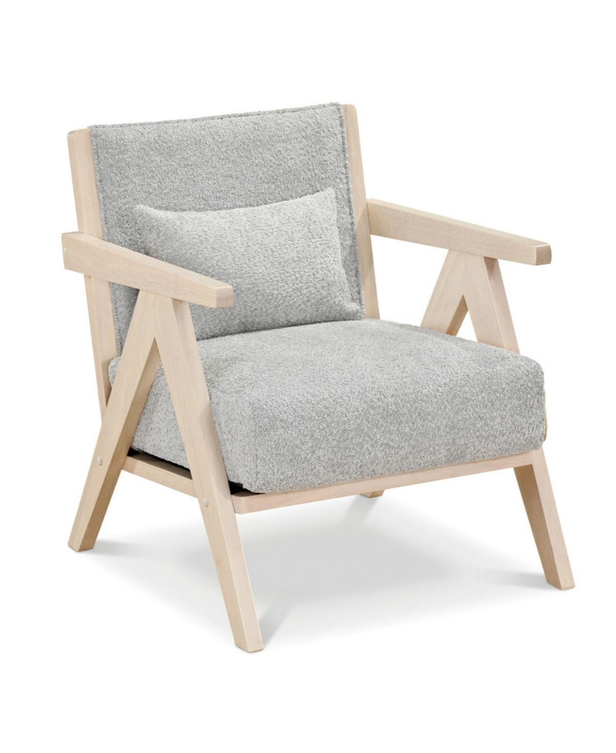 Sugift Mid-Century Modern Accent Chair Artificial Leather Sofa Chair with Rubber Wood Frame - Grey