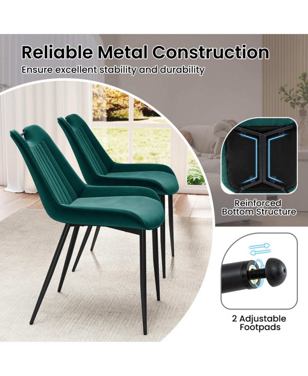 Sugift Set of 4 Faux Leather Upholstered Dining Chairs with Metal Legs for Kitchen