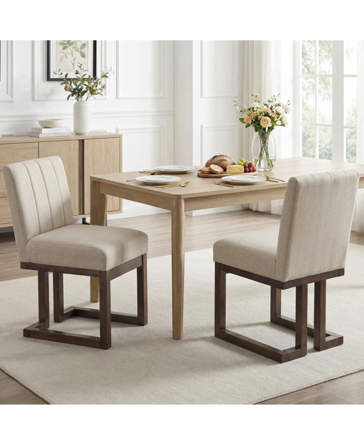 Sugift Modern Farmhouse Fabric Dining Chairs Set of 2 with 5.5 Inch Thickened Padded Seat