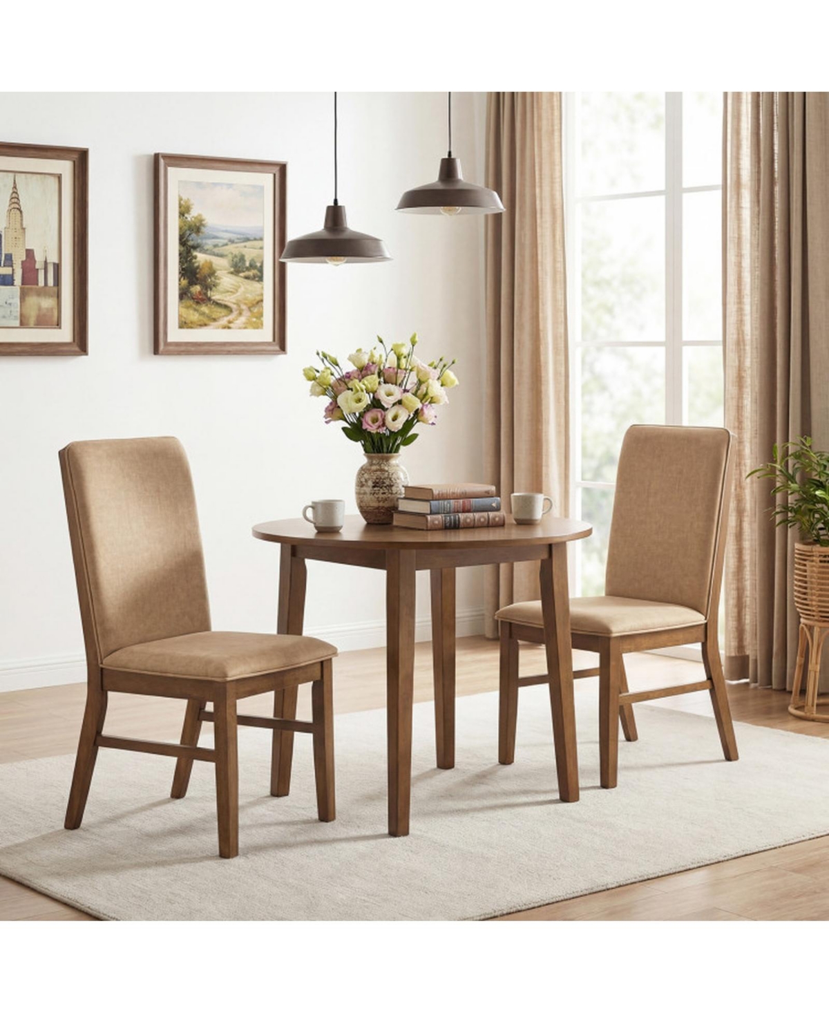 Sugift Set of 2 Upholstered Dining Chairs with Solid Rubber Wood Legs