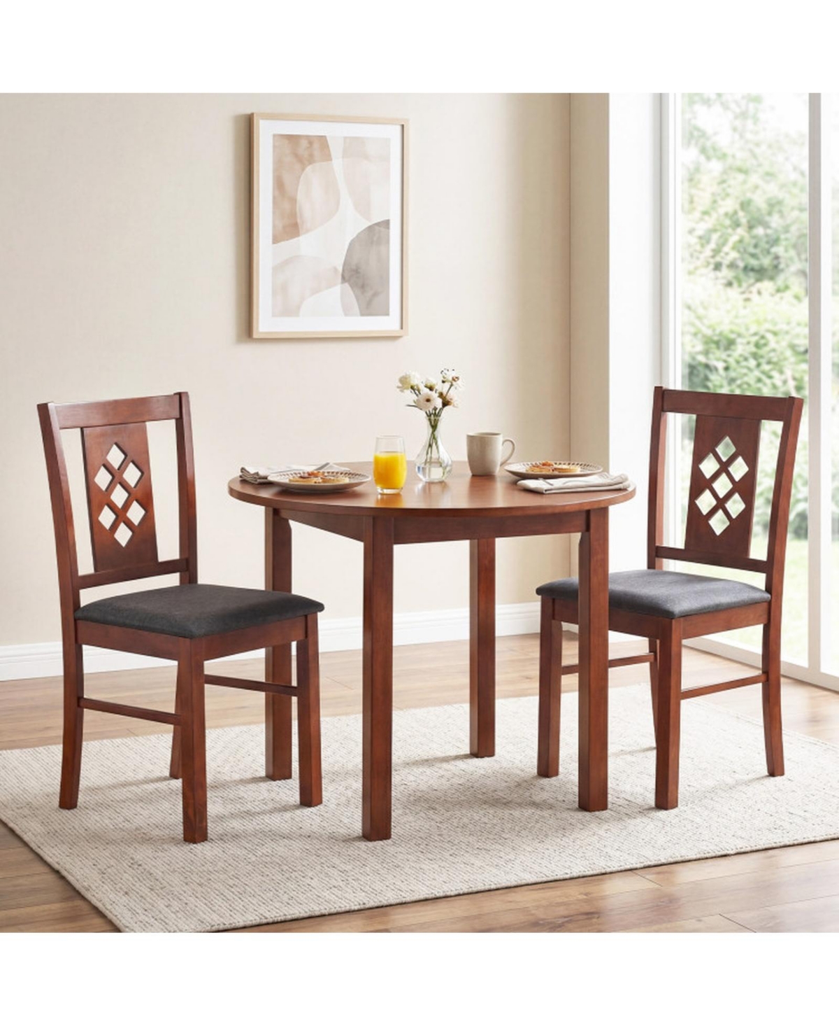 Sugift Set of 2 Linen Upholstered Kitchen Chairs with Wood Frames